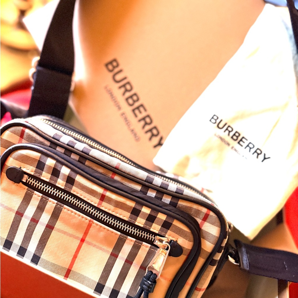 Burberry  Crossbody Bag - Black, Tan, and Red